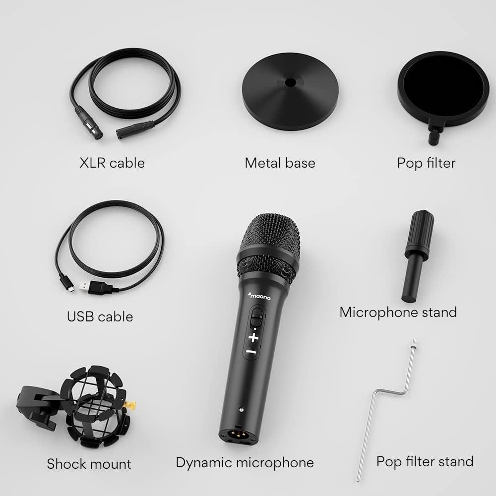 imageMAONO USBXLR Podcast Dynamic Microphone Studio Mic Kit with Volume Control Shock Mount Pop Filter Ideal for Vocal Instruments Recording Voice Over Live Streaming HD300TBlack