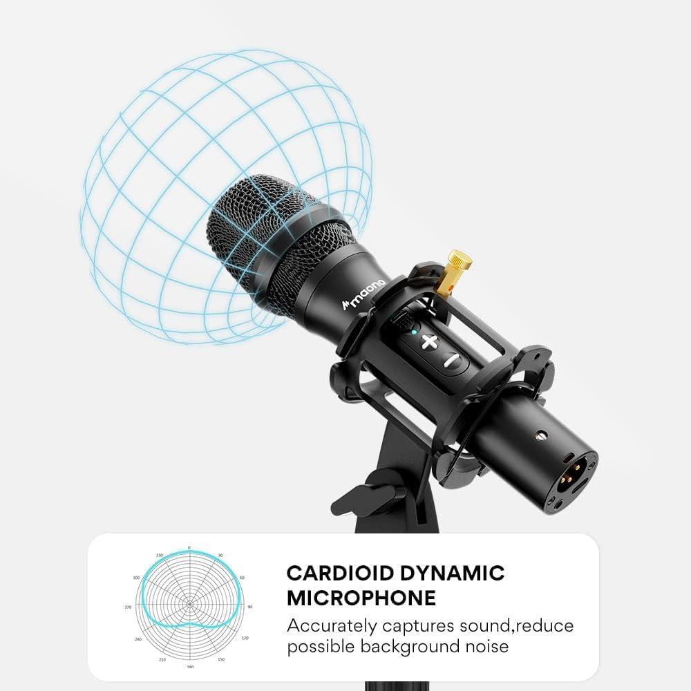 imageMAONO USBXLR Podcast Dynamic Microphone Studio Mic Kit with Volume Control Shock Mount Pop Filter Ideal for Vocal Instruments Recording Voice Over Live Streaming HD300TBlack