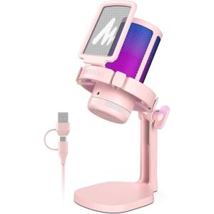 imageMAONO Gaming Microphone with Noise Cancellation USB Condenser Mic for Streaming Podcast Twitch YouTube Discord PC Desktop Computer Mic for PS5 GamerWave DGM20 PinkPink