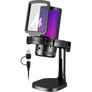 imageMAONO Gaming Microphone with Noise Cancellation USB Condenser Mic for Streaming Podcast Twitch YouTube Discord PC Desktop Computer Mic for PS5 GamerWave DGM20 PinkBlack