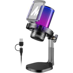imageMAONO Gaming Microphone with Noise Cancellation USB Condenser Mic for Streaming Podcast Twitch YouTube Discord PC Desktop Computer Mic for PS5 GamerWave DGM20 PinkBlack Crystal