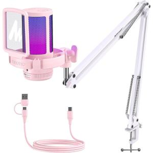 imageMAONO Gaming USB Microphone Noise Cancellation Condenser Mic with Mute Gain Monitoring Boom Arm Mic for Streaming Podcast Twitch YouTube Discord PC Computer PS4 PS5 Mac GamerWave DGM20SPink
