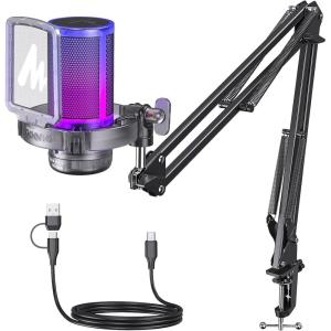 imageMAONO Gaming USB Microphone Noise Cancellation Condenser Mic with Mute Gain Monitoring Boom Arm Mic for Streaming Podcast Twitch YouTube Discord PC Computer PS4 PS5 Mac GamerWave DGM20SGrey