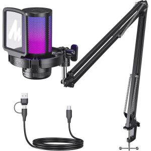 imageMAONO Gaming USB Microphone Noise Cancellation Condenser Mic with Mute Gain Monitoring Boom Arm Mic for Streaming Podcast Twitch YouTube Discord PC Computer PS4 PS5 Mac GamerWave DGM20SBlack