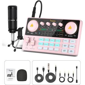 imageMAONO MaonoCaster Lite AUAM200S1 AllinOne Podcast Equipment Set with 35mm Microphone for Live Streaming Podcast Recording PC SmartphoneAUAM200S1 Pink