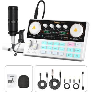 imageMAONO MaonoCaster Lite AUAM200S1 AllinOne Podcast Equipment Set with 35mm Microphone for Live Streaming Podcast Recording PC SmartphoneAUAM200S1 White