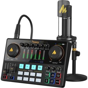imageMAONO Podcast Equipment Bundle with Audio Interface and XLR Condenser Microphone MaonoCaster with 48V Phantom Power Bluetooth for Podcast Streaming Voice Over Youtube PC Guitar AME2AAME2A