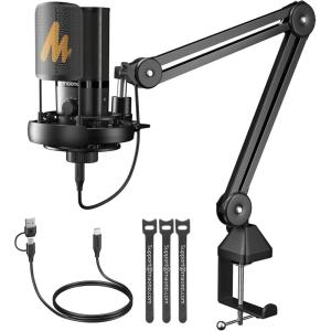 imageMAONO USB Condenser MicrophoneStudio Mic with Shock Mount Boom Arm Software Mute Gain Knob Volume Control for Streaming Recording Singing Podcasting Content Creation AudiobooksPM450