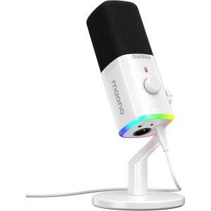 imageMAONO USBXLR Dynamic Microphone for Gaming StreamingComputer PC Microphone with SoftwareRGB Mute Button 48kHz24bit Podcasting Desktop Mic for YouTube Video Recording PD100XWhite