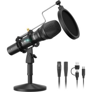imageMAONO USBXLR Podcast Dynamic Microphone Studio Mic Kit with Volume Control Shock Mount Pop Filter Ideal for Vocal Instruments Recording Voice Over Live Streaming HD300TBlack