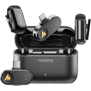imageMAONO Wave T1 Mini Wireless Lavalier Microphone for iPhone 16 15 Android Tablet PC with USBC Plug Noise Cancellation AI Voice Filter 30H Used with Charging Case for Video Recording TikTok YouTubeTypeCLightning