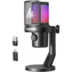 imageMAONO Wireless Gaming Microphone for PC Condenser USB Mic with Software AI Voice Change3Level Noise CancellationCustom RGB for Streaming Recording Podcast PS5 PS4 Twitch YouTube DM40 ProBlackDM40Black