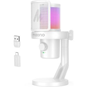 imageMAONO Wireless Gaming Microphone for PC Condenser USB Mic with Software AI Voice Change3Level Noise CancellationCustom RGB for Streaming Recording Podcast PS5 PS4 Twitch YouTube DM40 ProBlackDM40White