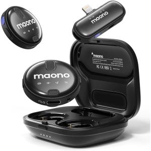 imageMAONO Wireless Lavalier Microphone for iPhone iPad Professional Clip on Lapel Mic with Noise Cancelling 4Stage Gain 36H Working Time for Video Recording YouTube Vlogging StreamingBlack
