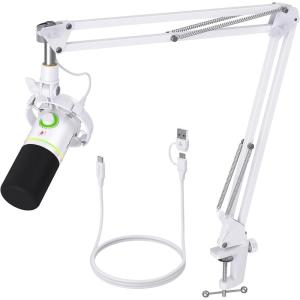 imageMAONO XLRUSB Dynamic Microphone Kit RGB Gaming Mic with Software Mute Gain Knob Volume Control Boom Arm for Streaming Podcasting VoiceOver RecordingPD200XS PinkPD200XS White