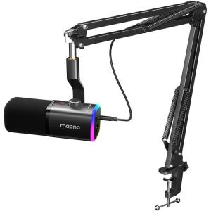 imageMAONO XLRUSB Gaming Microphone Kit Dynamic PC Mic for Streaming Podcasting Software Support Mute Button Gain Control RGB Computer Mic with Boom Arm Stand for Recording PS4PS5 PD100XS Blackblack
