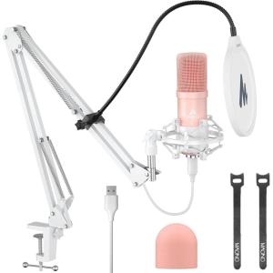 imageUSB Microphone MAONO 192KHZ24Bit Plug ampamp Play PC Computer Podcast Condenser Cardioid Metal Mic Kit with Professional Sound Chipset for Recording Gaming Singing YouTube AUA04Pink
