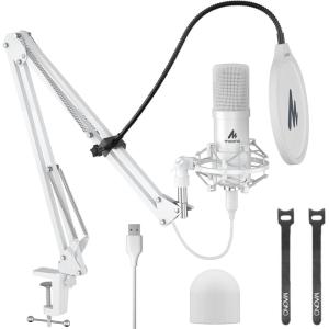 imageUSB Microphone MAONO 192KHZ24Bit Plug ampamp Play PC Computer Podcast Condenser Cardioid Metal Mic Kit with Professional Sound Chipset for Recording Gaming Singing YouTube AUA04White