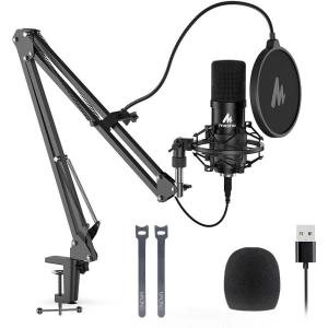 imageUSB Microphone MAONO 192KHZ24Bit Plug ampamp Play PC Computer Podcast Condenser Cardioid Metal Mic Kit with Professional Sound Chipset for Recording Gaming Singing YouTube AUA04Black