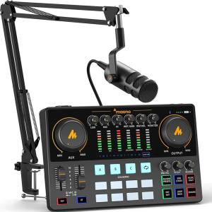 imageMAONO Podcast Equipment Bundle 10 Channel Audio Interface and XLR Dynamic Microphone MaonoCaster with Propreamp 48V Bluetooth for Podcast Streaming TikTok Youtube PC Smartphone AME2C ProAME2C