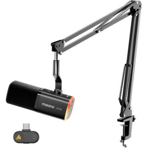 imageMAONO PD100W WirelessUSB Microphone PC Gaming Mic with OneClick Noise ReductionMute ButtonCustom RGB 35mm Headphone Jack Desktop Dynamic Streaming Mic for RecordingPodcasting BlackBlack