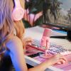 imageMaono DM30 Gaming Microphone Pink USB 3in1 Button Easy to Use Smooth Clear Sound Compatible with Windows Mac OS PS5 and PS4