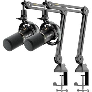 imageMAONO PD200W Hybrid Wireless Podcast Equipment Bundle for 2 XLR USB Dynamic Microphone Kit with 2 Desktop Stand Software Noise Cancellation for Cohosted podcast Vocal Recording Content CreationPD200WBoom arm Bundle for 2TypeC Receiver