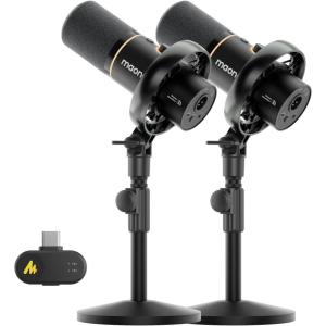 imageMAONO PD200W Hybrid Wireless Podcast Equipment Bundle for 2 XLR USB Dynamic Microphone Kit with 2 Desktop Stand for Cohosted Podcast Vocal Recording Content Creation